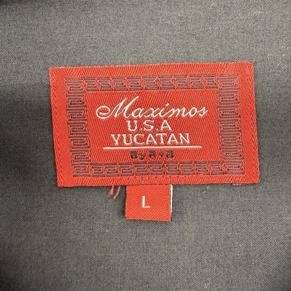 Maximos USA Yucatan Men's Short Sleeve Black Large Guayabera 4 Pocket Button Up - Picture 4 of 6
